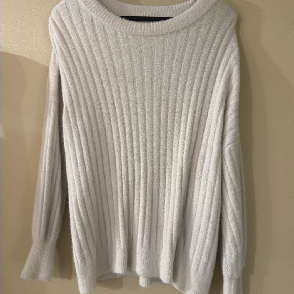 aerie Ivory Ribbed Scoop-Neck Sweater